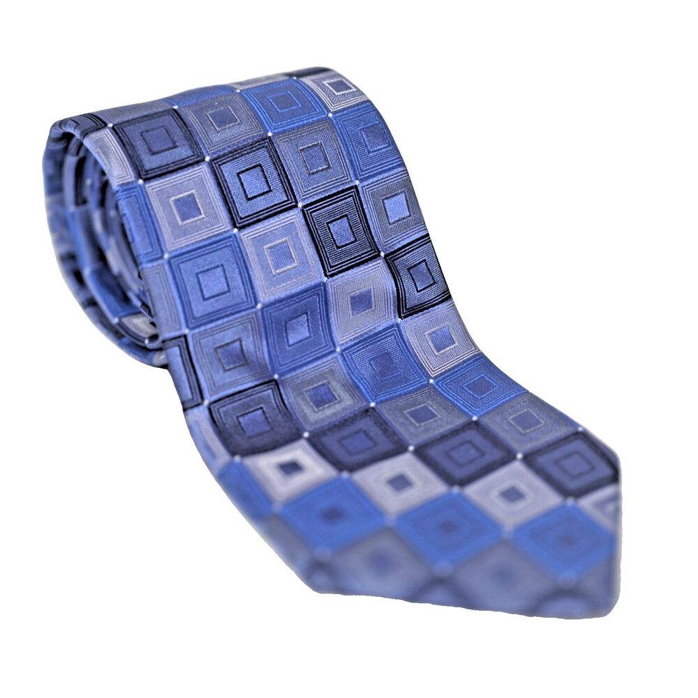 Calvin Klein 100% Silk Tie Geometric Blues Business‎ or Formal Tie 60" x 3.4"
